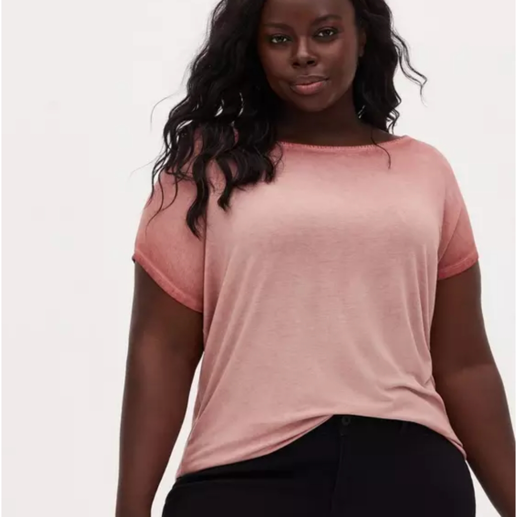 Nwt Torrid Washed Pink Relaxed Fit Super Soft Boatneck Short Sleeve Tee Size 1